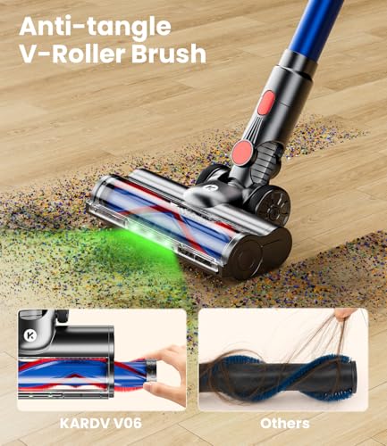 KARDV Cordless Vacuum Cleaner, 500W/40Kpa Vacuum Cleaners for Home, 60Mins Stick Vacuum with LED Display, Anti-Tangle & Wall Mount Charging, 8 in 1 Lightweight Vacuum for Hard Floors Carpet Pet Hair
