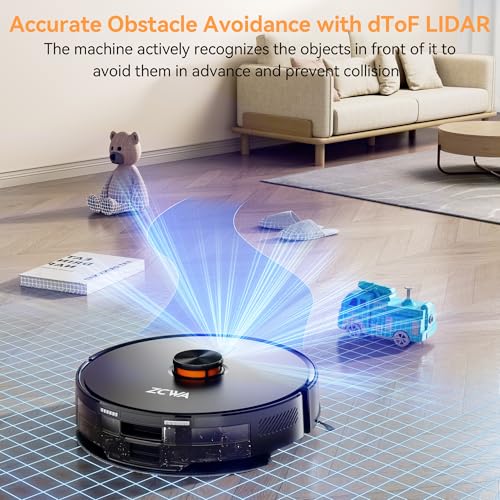 ZCWA Robot Vacuum and Mop Combo, 90 Day Self-Emptying, 10000Pa Suction, 3-in-1 Robotic Vacuum with dToF LiDAR Navigation, Anti-Tangle, 160 Min Runtime, Ideal for Hard Floor, Pet Hair & Carpet
