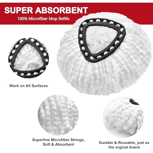 4 Pack Mop Heads Replacements for O-Ceda Easy Wrin Spin System, Microfiber Refills, Easy Cleaning Mop Repalce Head