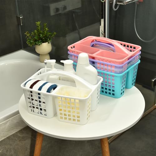 Haundry Plastic Shower Caddy Basket with 3 Compartments, Portable Divided Cleaning Supply Storage Organizer with Handle (Grey)