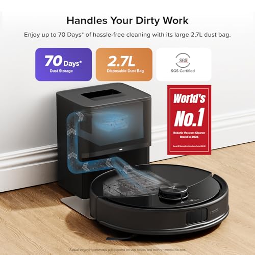roborock Q10 S5+ Robot Vacuum and Mop, 10,000Pa Suction, Upgraded from Q8 max+, 70 Days Self-Emptying, Obstacle Avoidance, Sonic Mopping, Dual Anti-Tangle Design, Auto Mop Lifting, Black