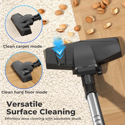 1600W Canister Vacuum Cleaner, Bagless Vacuum Cleaner with 45kPa Strong Suction, 4L Large Dust Cup, Variable Speed Control, 5 Tools, Lightweight Canister Vacuum for Home, Pet, Carpet, Hard Floor, Red