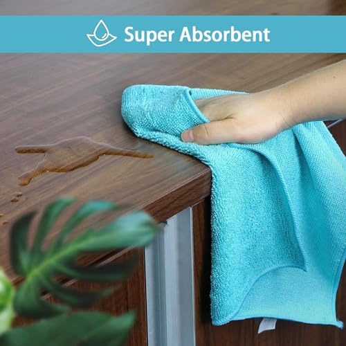 HOMEXCEL Microfiber Cleaning Cloth 210GSM, Pack of 12, Size:11.5" x 11.5", Ultra-Soft, High-Density Non-Abrasive Cleaning Towels for Cars, Glass, Kitchen, Reusable Rags, Blue/Green/Yellow/Pink