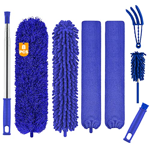 Buysenton Microfiber Duster, 8PCS Feather Duster with 100 Inch Telescoping Extension Pole, Reusable Bendable Dusters, Washable Lightweight Dusters for Ceilings Fans(2023 UAGRED)