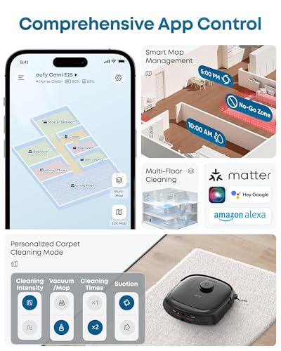 eufy Robot Vacuum E25, 20,000 Pa Suction,HydroJet Always-Clean Roller Mop, All-in-One Robot Vacuum and Mop Combo, Edge-to-Corner Cleaning, Zero-Tangle Design, AI Obstacle Avoidance (Upgraded)