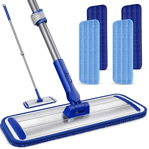 Microfiber Floor Mop for Hardwood Floors: 55" Adjustable Professional Flat Mop with 4 Washable Pads Stainless Steel Handle for Wet Dry Laminate Tile Vinyl Floor & Wall Cleaning