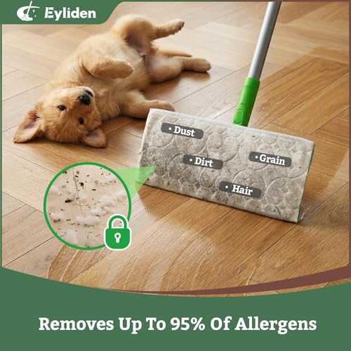 Eyliden Sweeper Mop with 36 Refills - 3 Types of Disposable Dry & Wet Cloths | Lock-Tight Design No Lost Pads, Universal Refills, Multi-Surface Sweeping Starter Kit for Pet Hair, Dust, Floor Cleaning