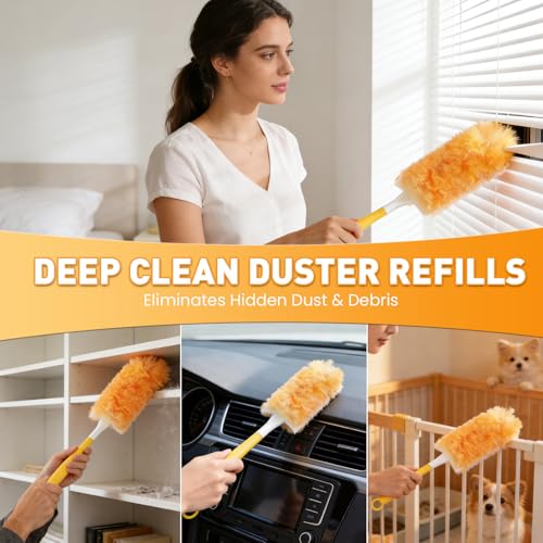 Alotiki Heavy Duty Duster Refills, 40 Count 360° Double-Sided Duster Refill and 1 Yellow Handle, Disposable Dusters Refill for Daily Dust Cleaning, Electronics, Furniture, Blinds, Ceiling Fans