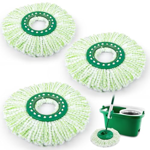 3 Pack Mop Head Replacement for Libman Tornado, Spin Mop Replacement Head ONLY Compatible with Libman, Easy to Replace, Machine Washable, Green and White (NOT for Old Version)