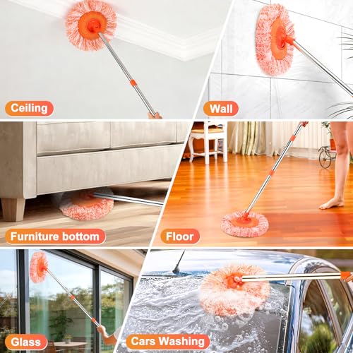 61 in Adjustable Cleaning Mop, Dolodomy 360° Rotatable Mops for Floor Cleaning with 4 Reusable Heads, 2 Fabrics Wall Mop for Floor Door Window Ceiling and Bathroom