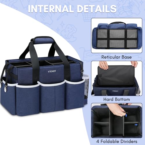 Ytonet Wearable Cleaning Caddy Bag, Large Cleaning Supplies Organizer with 4 Foldable Dividers, Kitchen Caddy Organizer with Handle & Adjustable Shoulder Straps for Cleaners & Housekeeper, Blue