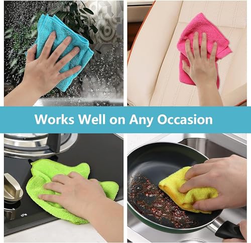 HOMEXCEL Microfiber Cleaning Cloth 210GSM, Pack of 12, Size:11.5" x 11.5", Ultra-Soft, High-Density Non-Abrasive Cleaning Towels for Cars, Glass, Kitchen, Reusable Rags, Blue/Green/Yellow/Pink