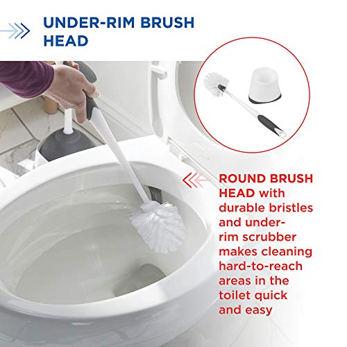 Clorox Corner Toilet Bowl Brush with Under Rim Scrubber, Includes Corner Storage Caddy, White