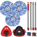 Spin Mop Replacement Head Set for O Ceda Mop RinseClean 2-Tank System, 3 Pack Mops Heads Replacements + Scrub Brush + 30-58" Handle & Base, Microfiber Mops Head Floor Mop Refill Kit
