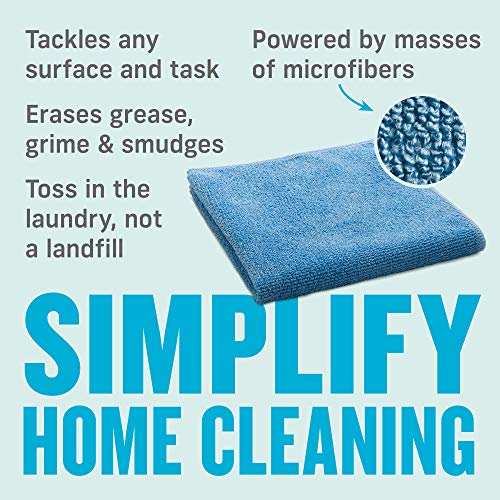 E-Cloth General Purpose Microfiber Cleaning Cloth Kit - Microfiber Cloth for Glasses, Windows, Mirrors, Cars, Cameras, & More, Household Cleaning Supplies, Cleans with Water - Alaskan Blue, 4 Pack