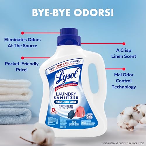Lysol Laundry Sanitizer Additive, Bacteria-Causing Laundry Odor Eliminator, Detergent Additive, Crisp Linen, 90oz