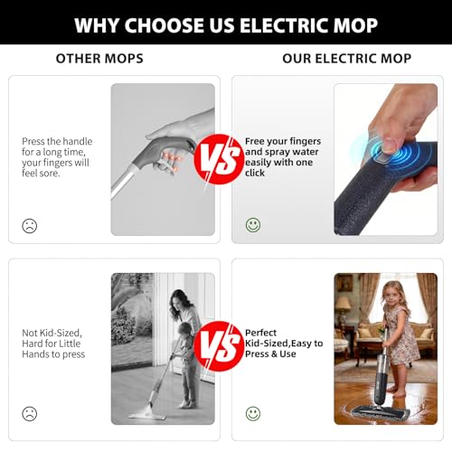 Electric Spray Mop Floor Cleaner with 2 Mopping Pads 720ml Bottle & Scraper 360° Swivel Head Lightweight Cordless Wet Dry Cleaner for Hardwood Floor Cleaning Laminate Tile Wood Vinyl & All Hard Floors