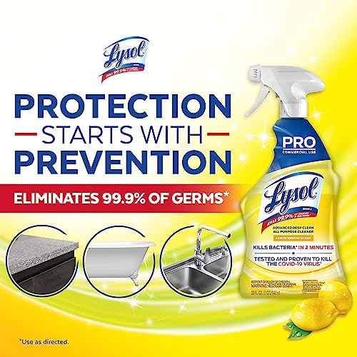 Lysol Pro All-Purpose Cleaner - Advanced Deep Cleaning Sanitizing and Disinfecting Spray - Lemon Breeze Scent - 32 oz Bottle (946 ml) - Pack of 12 - Commercial Use for Hotels, Facilities, Offices