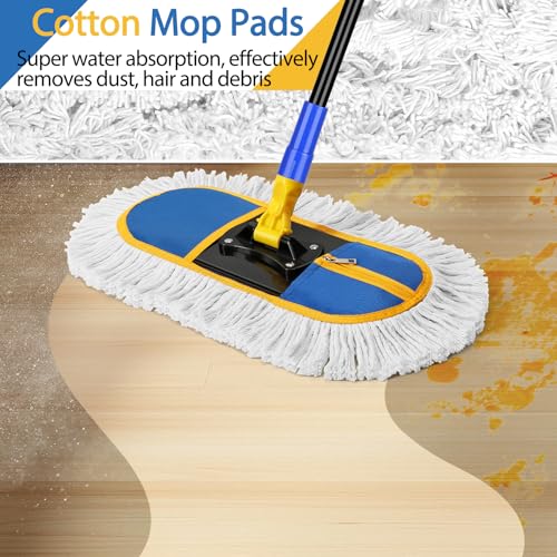 SOBONNE Dust Mop for Floor Cleaning with Washable Cotton Mop Pads