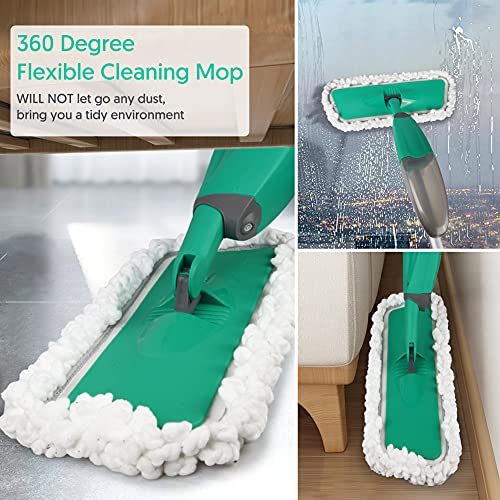 Spray Mop for Floor Cleaning, TINA&TONY Microfiber Hardwood Dry Wet Kitchen Mop with 3 Washable Pads & 635ML Refillable Bottle, Dust Mop with Sprayer for Laminate Tile Vinyl Floors, Green