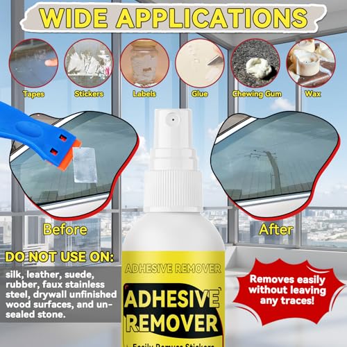 Nexkayee Adhesive Remover, Multipurpose Sticker and Label Cleaner, Surface-Safe Glue Remover with Plastic Scraper, Quickly Removes Decals, Tape Residue, Gum, Tar and Grease, 4.06 fl oz (120ml)