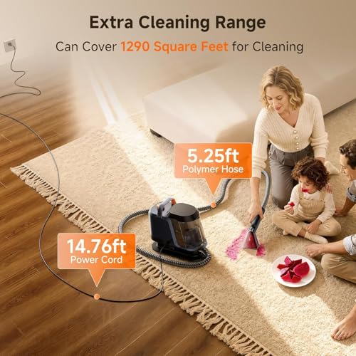 Uwant Carpet Cleaner Machine 18Kpa Powerful Suction, Portable Carpet Cleaner with Cleaning Tools&Self-cleaning Upholstery Cleaner for Cars,Sofa Set of 1