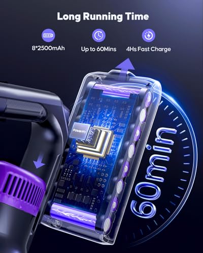 Cordless Vacuum Cleaner, 55KPa 650W Powerful Stick Vacuum for Home, 60Mins Runtime, 1.8L XL Dust Cup One-Touch Empty, Green LED Anti-Tangle Brush & Fragrance, for Pet Hair Carpet Hard Floor