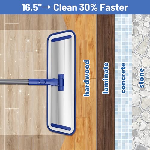 Microfiber Floor Mop for Hardwood Floors: 55" Adjustable Professional Flat Mop with 4 Washable Pads Stainless Steel Handle for Wet Dry Laminate Tile Vinyl Floor & Wall Cleaning