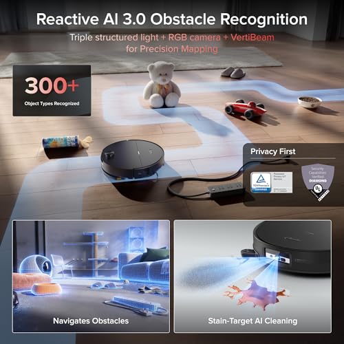 roborock Saros 20 Sonic Robot Vacuum and Mop, 36,000Pa Suction, 3.46 in Double-Layer Threshold, Reactive AI 3.0 Obstacle Recognition, 212°F Hot Water Wash, Zero-Tangling, 3.14’’ Ultra Slim, Black