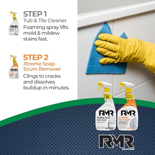 RMR Bathroom Breakthrough Bundle – Tub & Tile Cleaner + Xtreme Soap Scum Remover, 2-Step Deep Clean System for Shower, Tub, Tile, Grout, & Glass Buildup, Stains, & Grime, 2–32 Oz Bottles
