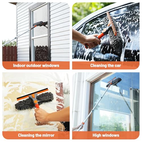 Eazer 65'' Squeegee Window Cleaner 2 in 1 Rotatable Window Cleaning Tool Kit with Telescopic Pole, Window Washing Equipment with Bendable Head for Indoor/Outdoor Window and Car Glass - EAW01 Pro