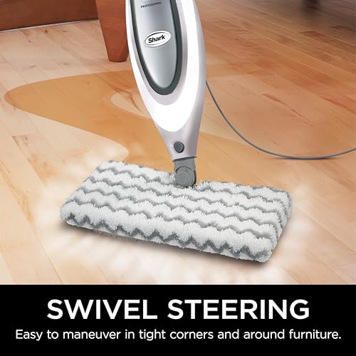Shark® Professional Steam Pocket® Mop with Swivel Steering, 2 Washable Double-sided Pads, Steam Sanitization, Lightweight, Steam Cleaner for Sealed Hard Floors, Marble, Stone & Laminate, Grey, S3601