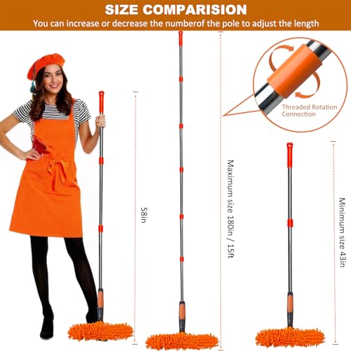 20 ft+ Reach Squeegee Window Cleaner Duster 2 in 1 Rotatable Window Cleaning Tool Kit with 3-14 ft Extension Pole, Window Washing Equipment for Indoor Outdoor Window Car Glass - 3 Pads