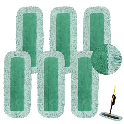 Commercial Products Dust Pad with Fringe for Rubbermaid 18” - 18 Inch Green Microfiber Dust Mop Refills Heavy-Duty Cleaning for Hardwood/Tile/Laminated Floors in Kitchen/Lobby/Office (6 Counts)