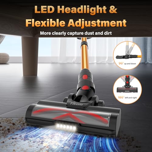 Tikom V500 Cordless Vacuum Cleaner for Home, 40000Pa/450W Stick Vacuum with LED Touch Screen, Charging Wall Dock, Anti-Tangle, Lightweight Handheld Vacuum for Pet Hair, Hard Floor, Carpet