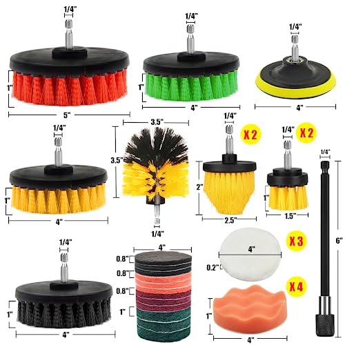 30Pcs Drill Brush Attachment Set,Drill Scrubber Brush Kit Include Scrub Pads, Sponge, Extend Attachment, Drill Cleaning Brush Attachment Set for Bathroom, Tub, Tile, Corner, Floor, Grout, Boat