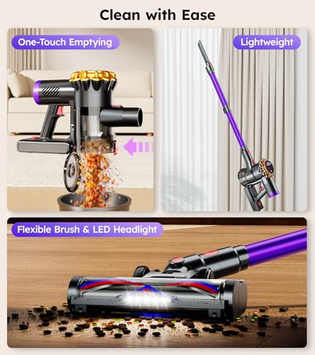 Cordless Vacuum Cleaner,Upgraded 550W 45KPA 60Mins Vacuum Cleaners for Home,Self-Standing Stick Vacuum with LED Display, Anti-Tangle,8 in 1 Lightweight Vacuum Cordless for Pet Hair Carpet Hard Floors