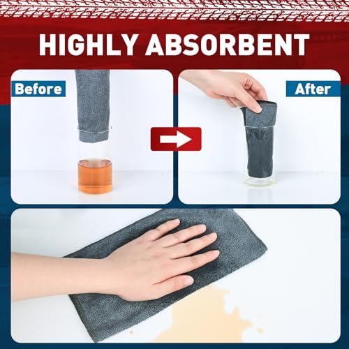 TEAWOO Microfiber Cleaning Cloths Bulk-15 Pack, Gray Microfiber Towels for Cars, Ultra Absorbent Microfiber Towel Weave Grime & Liquid for Streak-Free Mirror Shine - Car Washing Cloth, 12x12 inches