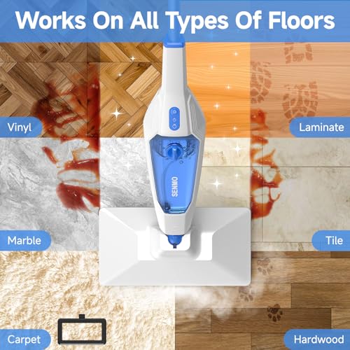 SENMO Steam Mop, 14-in-1 Detachable Steam Cleaner for Home and Floor, 1300W 228°F Deep Cleaning MultiPurpose Steamer with 14 Attachments for Floor, Tile, Grout, Furniture, Carpet, Wall (Blue)