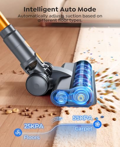 EzyTidy Cordless Vacuum Cleaner, 55KPa 650W 70Mins Stick Vacuum Cleaners for Home, Self-Standing Handheld Vacuum with 3.3Ft Extendable Hose, LED Touch Screen for Pet Hair/Floor/Carpet