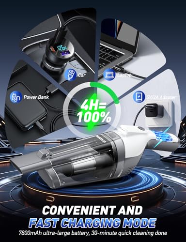 Handheld Vacuum Cordless, 15000PA Powerful Suction Hand Held Vacuum Cleaner, Car Vacuum Portable Cordless with Large-Capacity Dust Bin & LED Light, High Power Hand Vacuum for Home, Car, Office, Pet