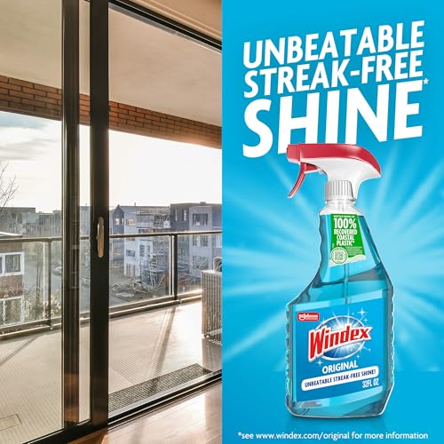 Windex Glass and Window Cleaner Spray Bottle, Bottle Made from 100% Recycled Plastic, Surface Cleaning Spray, Original Blue Scent, 23 Fl Oz (Pack of 6)