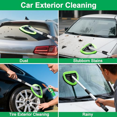 XINDELL 24-inch Windshield Cleaner Tool – Upgrade Large Head Car Interior&Exterior Window Cleaning Kit with Extendable Handle & 4 Microfiber Pads, Auto Wiper Brush for Car, Trucks, SUVs, RVs & Home