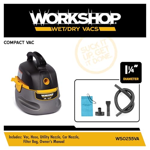 WORKSHOP Wet/Dry Vacs Shop Vacuum WS0255VA 2.5-Gallon 1.75 Peak HP Portable Wet Dry Vacuum Cleaner with Filter Bag, Hose and Attachments for Cleaning in the Home