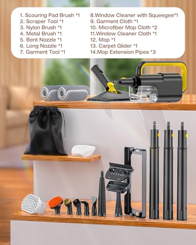 10-in-1 Steam Mop with Detachable Handheld Steamer,350ml Tank, 10s Heat-Up, 248°F Steam Cleaner, 2-Level Control and Swivel Head for Floor,Carpet,Tiles, BBQ grill,Car Accessories Dark Grey