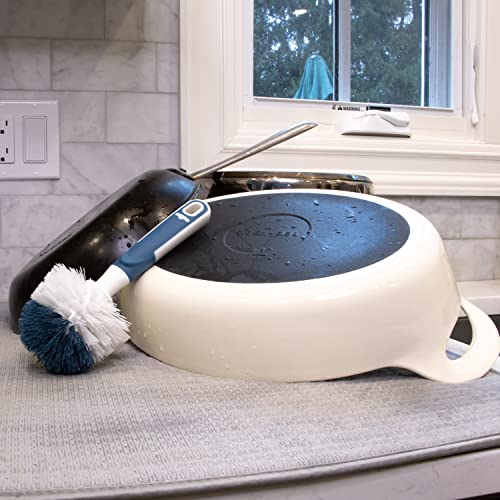 Unger Sink and Dish Scrub Brush, Kitchen Washing Scrubber for Hard-to-Reach Corners, Small Cleaning Supplies, Non-Scratch Bristles, Glassware, Pots, Pans, Tumblers, Drains, and Disposals