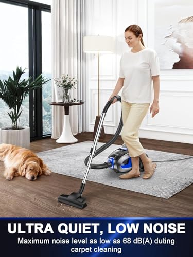 PKUYIE Canister Vacuum Cleaner, 40Kpa 1600W Cyclon Power Bagless Canister Vacuum Cleaners for Home, 3.7QT Large Dust Cup, Lightweight Vac for Hard Floors, Carpets, Pet Hair, Blue