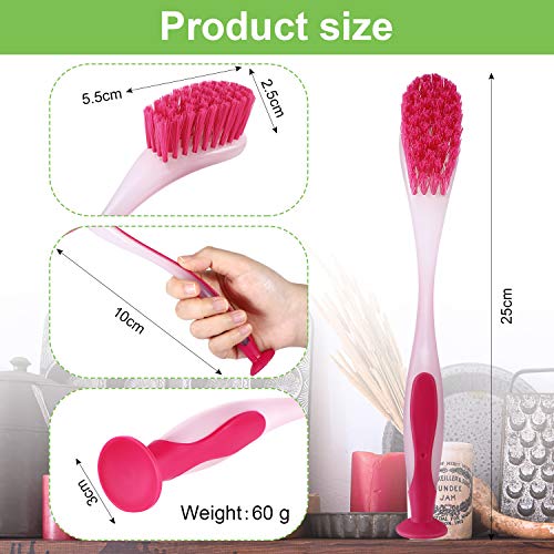 5 Pieces Long Dish Brush with Handle Assorted Color Dishwashing Brush with Suction Cup Multipurpose Scrub Cleaning Tool for Kitchen, Toilet, Etc.