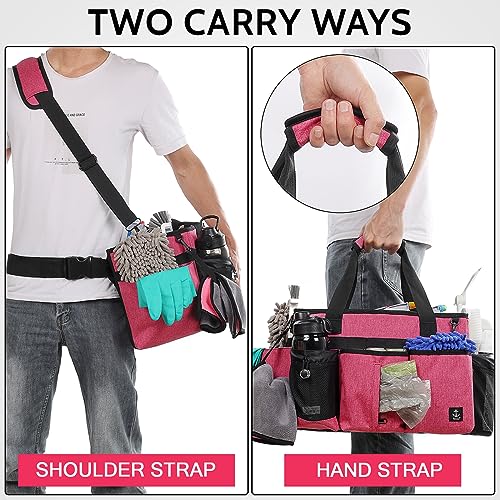 Timoxi Large Cleaning Caddy Bag Built-in Sturdy Support Board, Cleaning Organizer with Detachable Divider, Cleaning Supply Tote with Adjustable Shoulder Strap&Waist Belt for Cleaners & Housekeeper