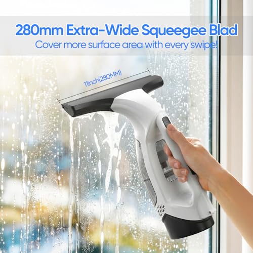 Window Vacuum Squeegee Cordless, Window Vacuum Cleaner with 2000Pa Streak-Free Suction, 30–40" Extension Pole, 11-Inch Cleaner Tool for High Windows, Shower Glass, Tiles & Mirrors
